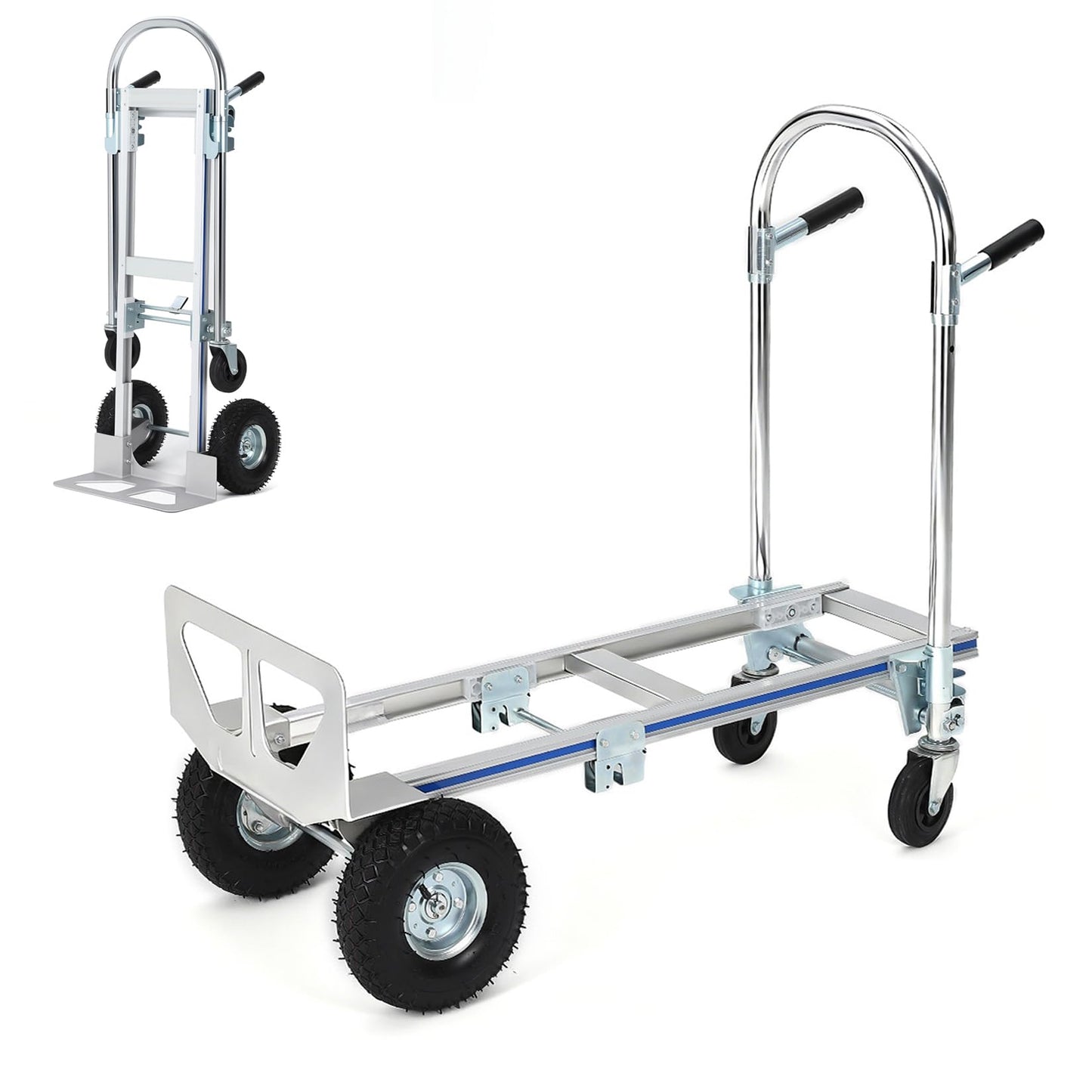 700LB Heavy Duty Hand Truck, 2 in 1 Aluminum Folding Carts with 10" Wheels, Collapsible Cart for Transport and Moving in Warehouse, Supermarket, Garden