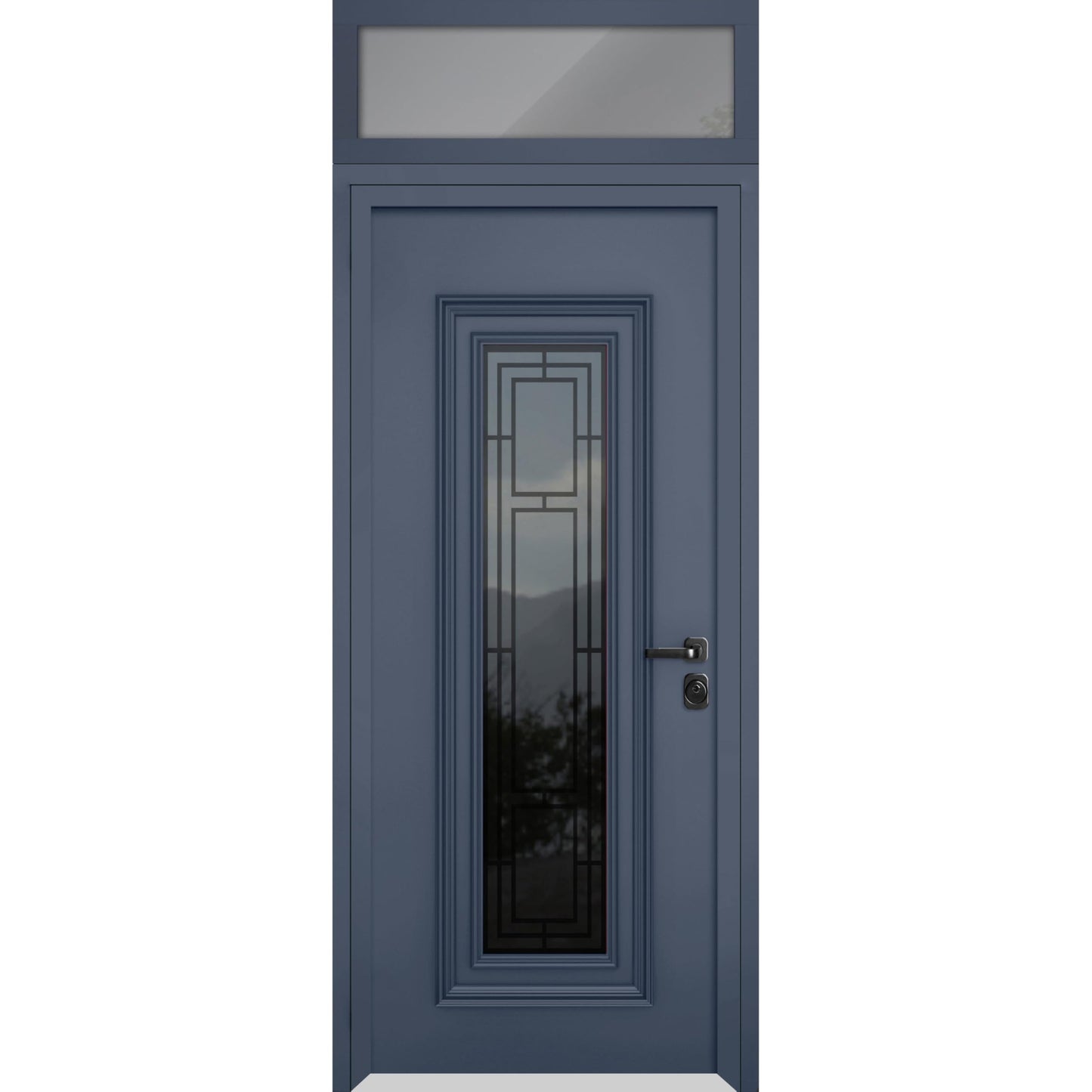 VDOMDOORS Front Exterior Prehung Steel Door/Ballucio 6044 Gray Graphite/Top Exterior Window/Stainless Inserts Single Modern Painted-W36 x H80+16"-Left-Hand Inswing
