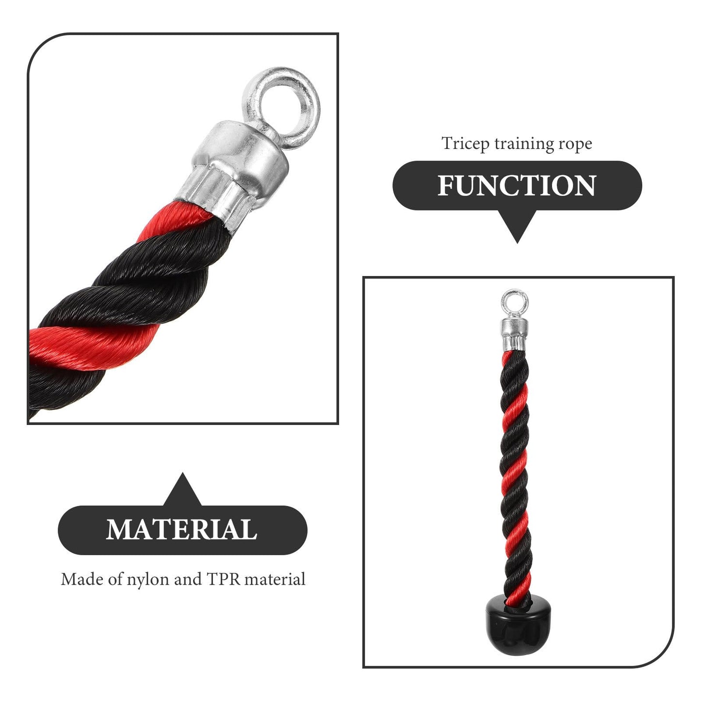 BESPORTBLE Single Grip Tricep Rope Pull Down - Heavy Duty Bicep Kit Exercise Attachment Easy to Grip & Non Slip Cable Attachment for Home Gym Pulley Workout Tricep Push Down Rope 1Pc