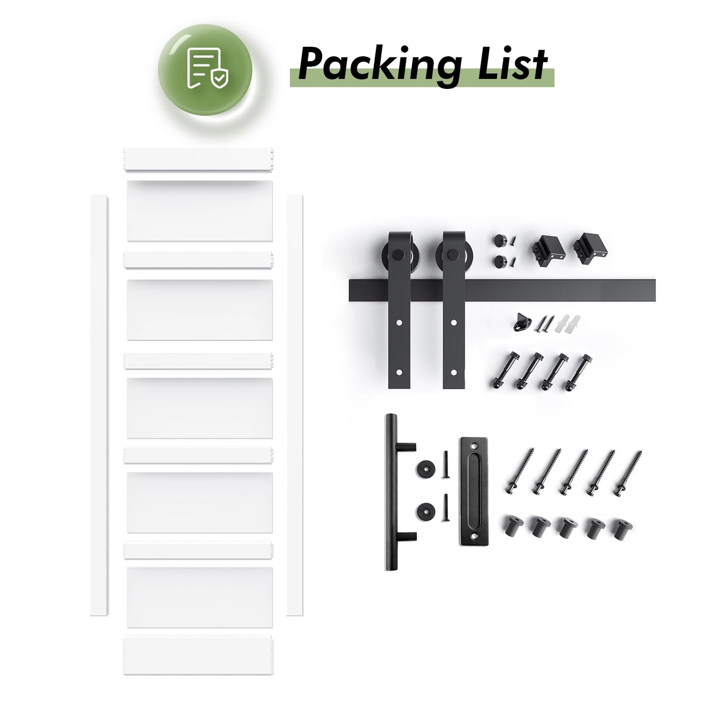 Fredbeck 34x80 inch White Barn Door with 6 FT Sliding Door Hardware Kit Included & Handle,MDF,Solid PVC Surface,DIY Assembly,5-Panel