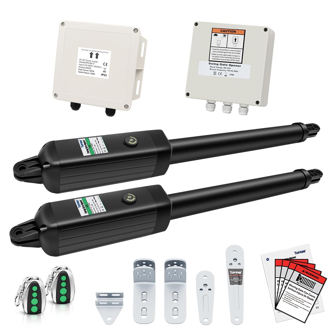TOPENS PW502 Automatic Gate Opener for Medium Duty Dual Swing Gates Up to 16ft per Arm, Dual Swing Gate Operator AC Powered with Remote Control Kit Gate Motor Solar Compatible