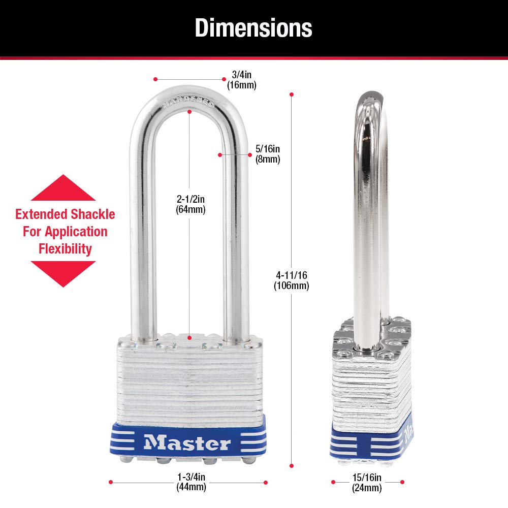 Master Lock Silver Outdoor Keyed-Alike Padlocks with Keys, Extra Long Shackle Lock for Gate, Fence, Shed, or Other Equipment, 3 Pack, 1TRILJ