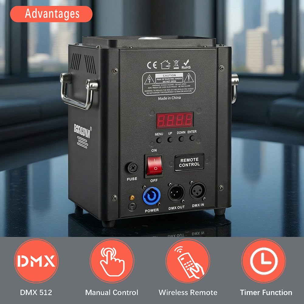 BORGOVA Vertical Fog Machine 1500W, DMX & Remote Control, 30ft Smoke Range, Timer - Stage DJ Halloween Party Effects (BF-06)