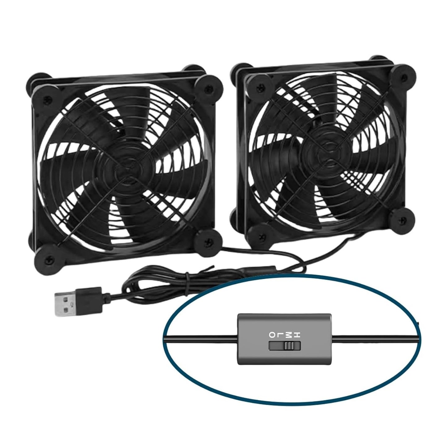 120mm 3-Degree Quiet Dual USB Fan Dual-Ball Bearings, with L/M/H Speed Controller High Airflow Cooling Fan for Receiver