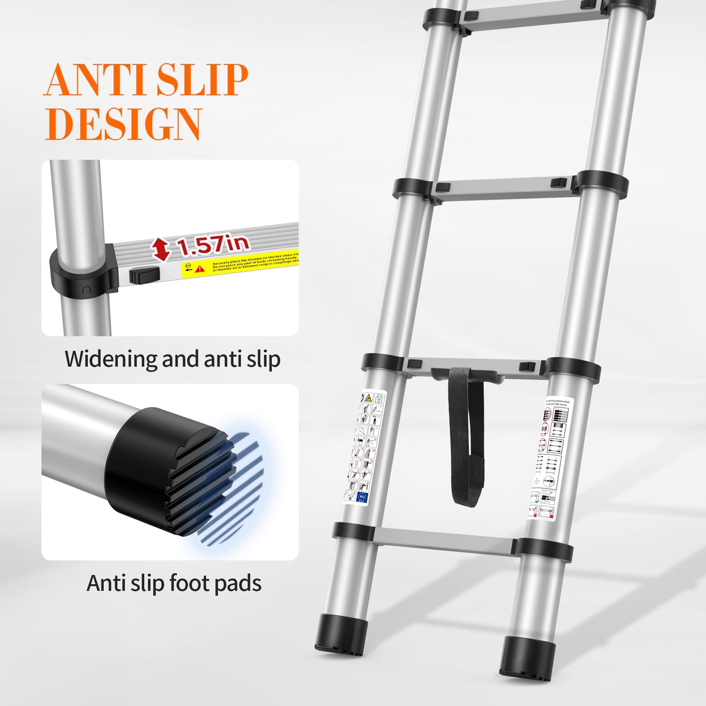 16.5FT Telescoping Ladder, 330lb Capacity Aluminum Heavy-Duty Extension Ladder with Anti-Slip Steps for Secure Attic Access, Roof, and Home Renovation Projects