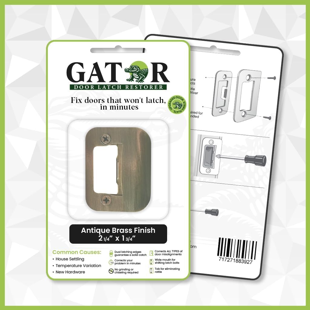 Gator Door Strike Plate with Screws, – 2-1/4" by 1-3/4" Universal Latch Restorer Alloy Steel Lock Hardware for Interior and Exterior Doors, Replacement Door Latch Plate | Satin Nickel 1-Pack