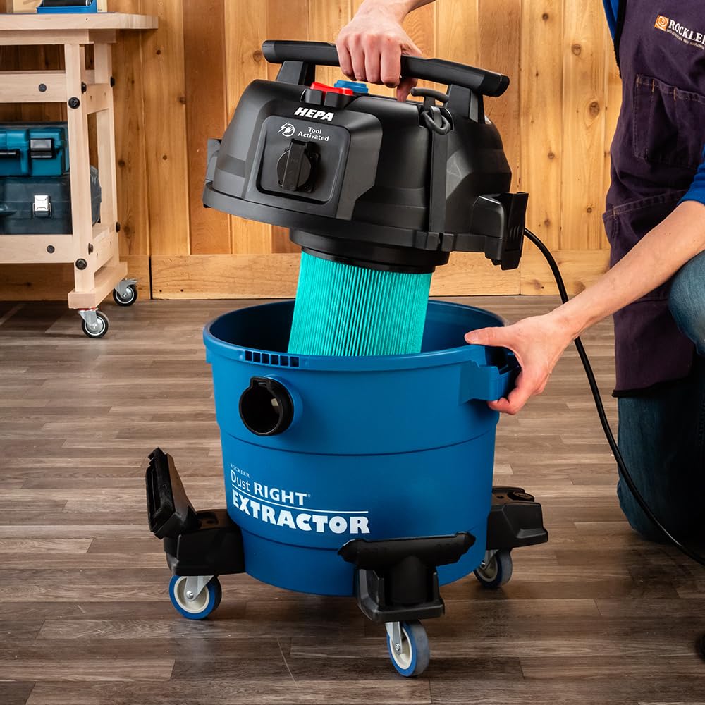 ROCKLER 9 Gal HEPA Dust Collector - Power Tool Activated Shop Dust Collection System for Dislodging Debris - Heavy Duty, Washable, & Portable Shop Vaccum to Capture Debris from Different Tools