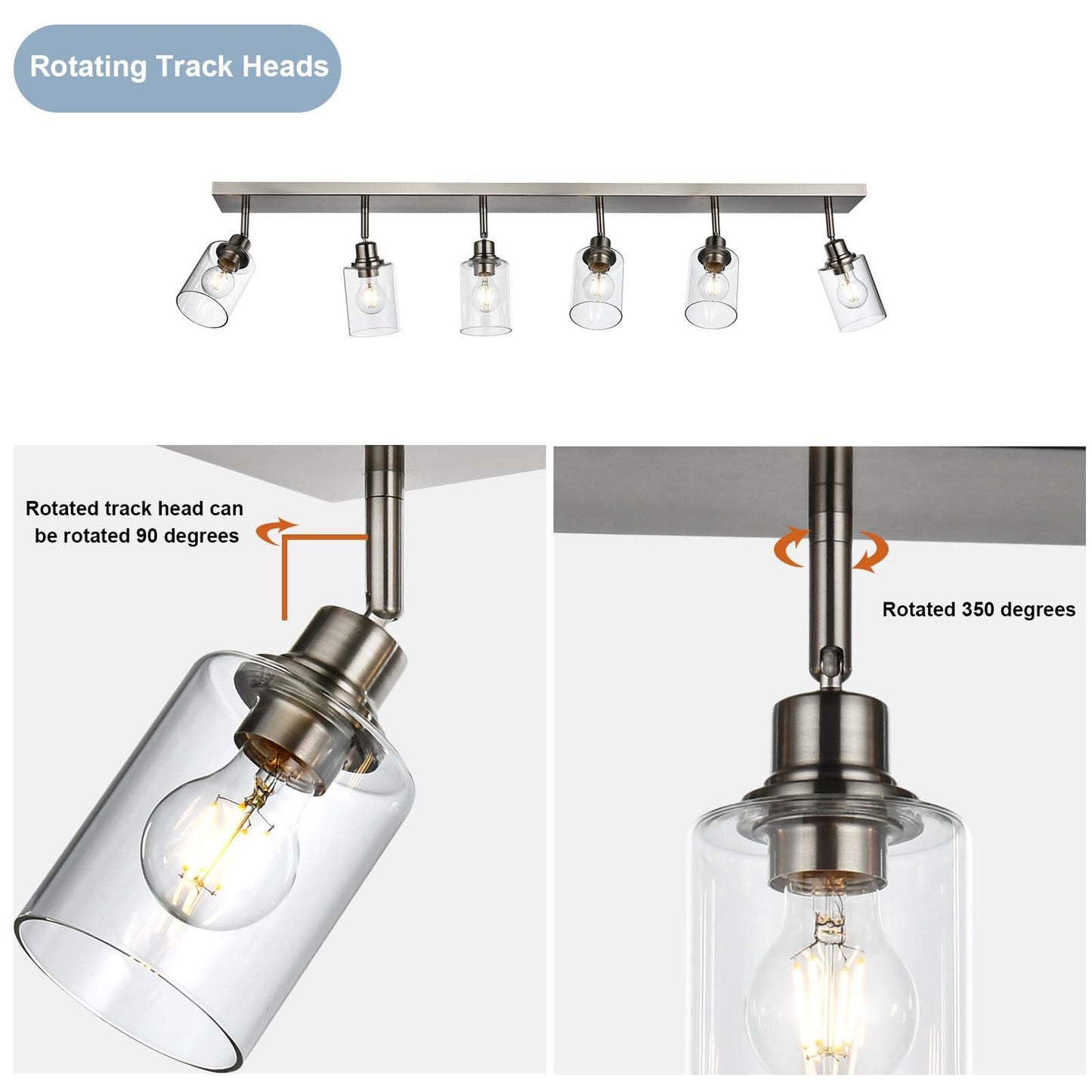 Lucidce 6-Light Adjustable Track Lighting Brushed Nickel Long Finish Tracking Light Complete Kit Industrial Ceiling Light Fixture for Kitchen Island Dining Room