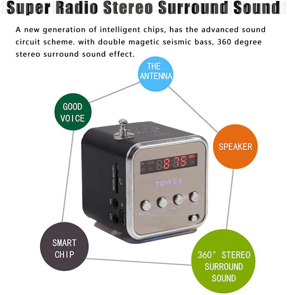 Eboxer Portable Mini Speaker Music Player FM Radio Stereo Speaker Support TF Card and U Disk, Brief Design, Perfect
