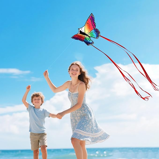 Butterfly Kites for Kids and Adults Easy to Fly, Single Line Beach Kite for Boys & Girls, 55’’ x 28’’ Butterfly for Teens Comes with 300 FT String Handle