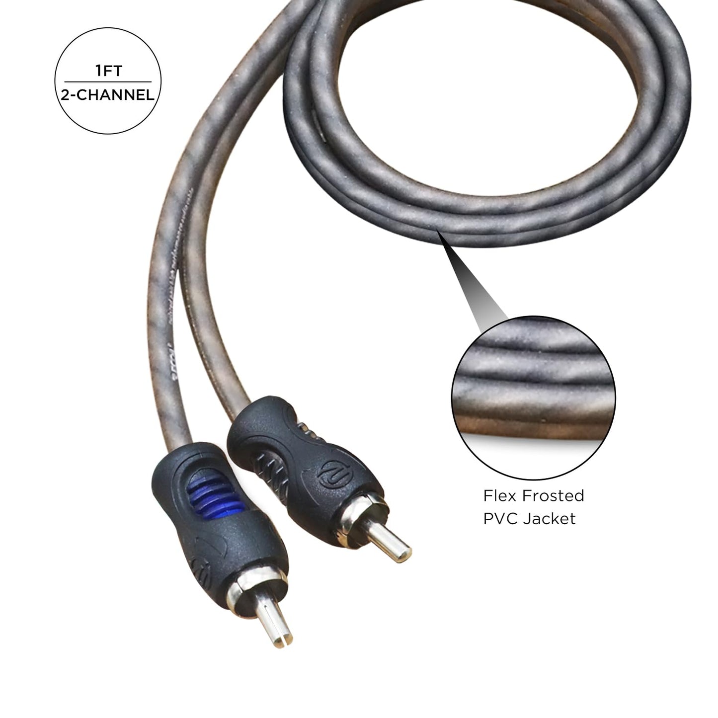 RCI21 100% 1ft 2-Channel RECOIL Oxygen Free Copper RCA Audio Cable, Twisted Pair with Noise Reduction