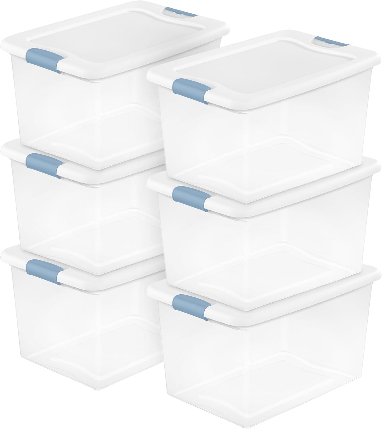 Sterilite 6-Pack Latching Storage Bins - Heavy-Duty 64 Quart Clear Plastic Containers for Organizing