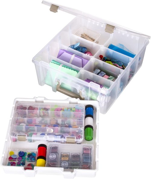 ArtBin Super Satchel Double Deep - Portable Arts & Crafts Storage Container with Lift-Out Tray, Clear