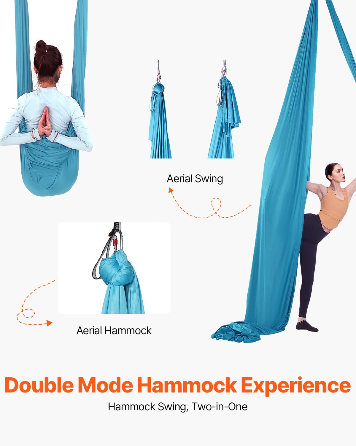 VEVOR Aerial Yoga Swing & Hammock, 5.5-Yard Yoga Swing with 100gsm Fabric, Full Suspension Hardware and Quick-Start Guide for Gravity-Defying Workouts, Beginner to Advanced, Body Sculpting (Blue)