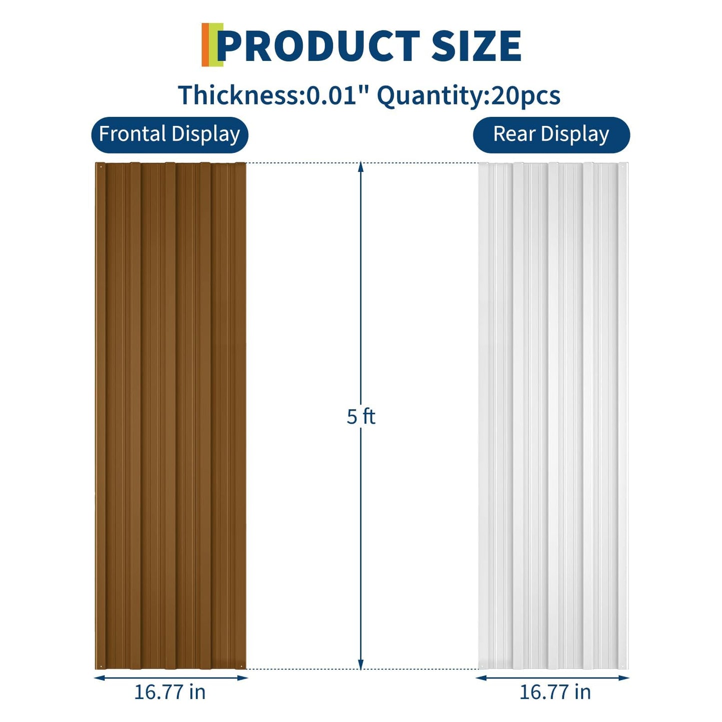 20 Pcs Metal Roofing Panels – Heavy Duty Galvanized Steel Corrugated Roof Panels, Waterproof & Rustproof for Carport, Tool Shed, Patio, Pergola, Easy DIY Installation, 60.63 in x 16.77 in