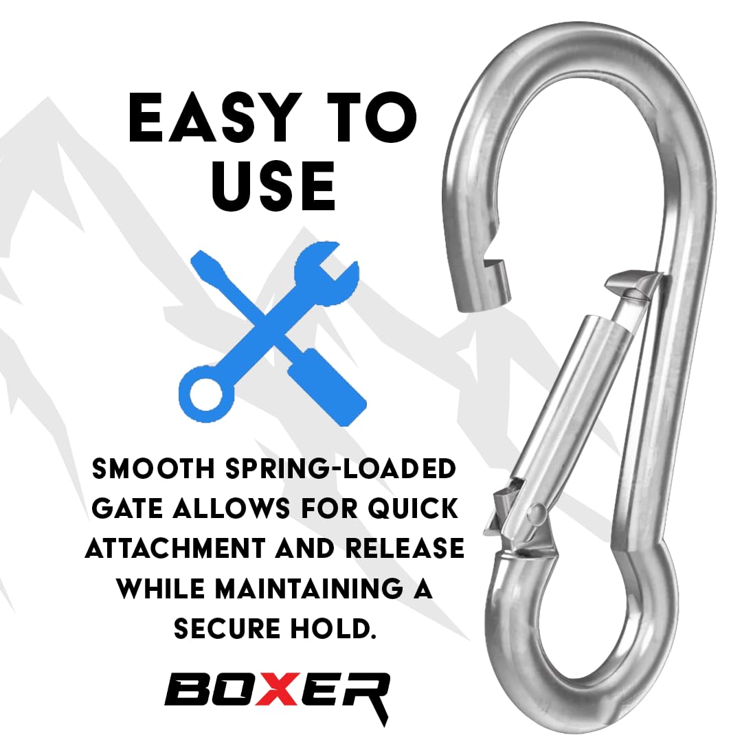 BoxerTool Heavy Duty Spring Snap Hooks 4Inch, 3/8" 20 Pack - Multipurpose Carabiner Clips for Swing, Large Steel Chain Quick Links Safety Buckle Connector for Hammock Fitness Gym Outdoor Boating