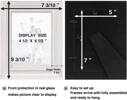 LaVie Home 5x7 Picture Frame - Rustic Distressed White Design with High Definition Glass for Wall & Table Display