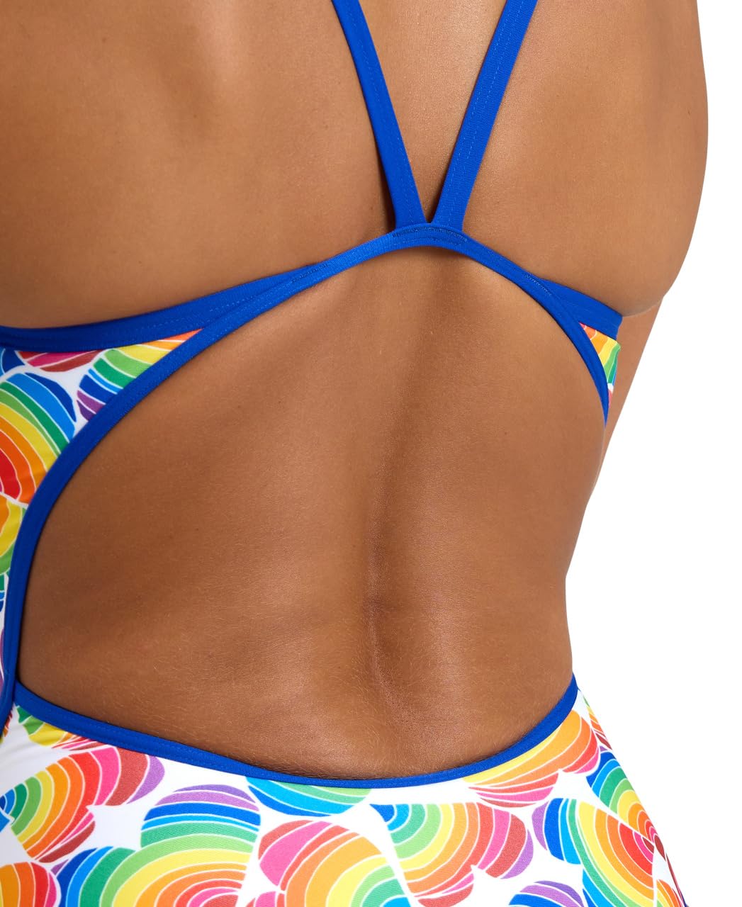 ARENA Performance Women's Pride Swimsuit Super Fly Back One Piece MaxLife Training and Competition Suit, Neon Blue/White Multi, US Size 30