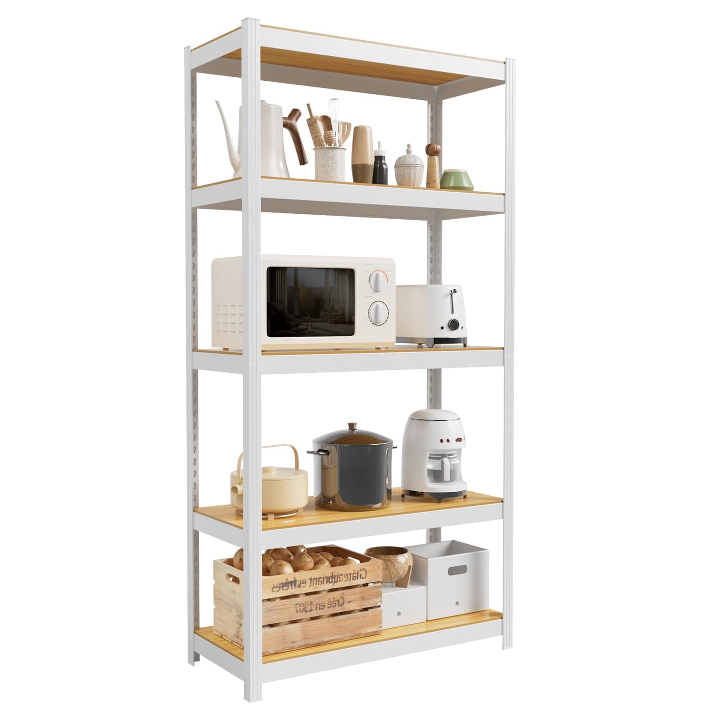 Durstruct 5 Tier 36" W×16" D×72" H White Shelving Unit Adjustable Metal Storage Utility Rack Heavy Duty Shelves Organization Multipurpose Shelf Kitchen Garage Pantry Closet Bathroom
