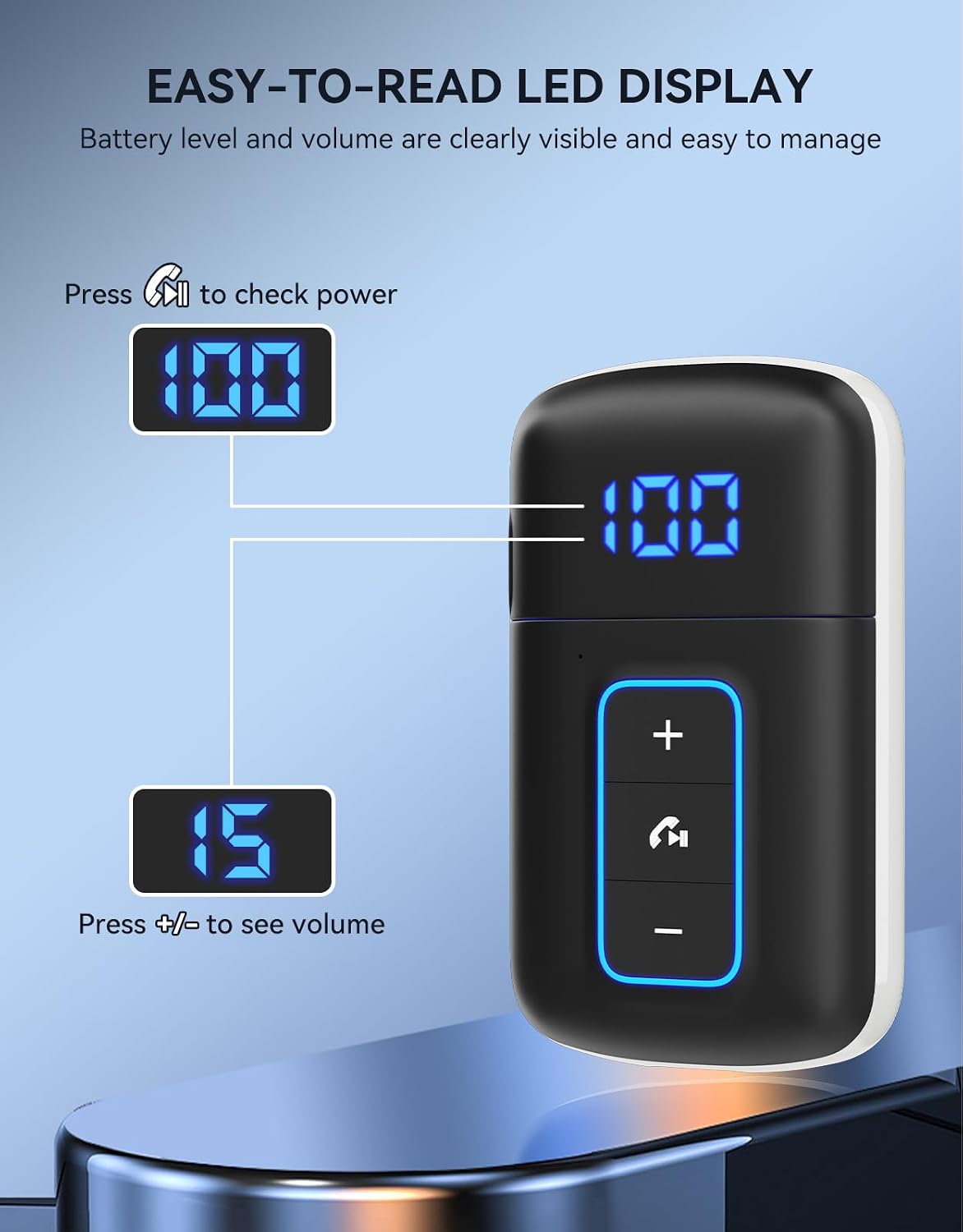 DAMAIKE 5.3 3.5mm Bluetooth Receiver for Car, [LED Screen] [Noise Cancelling] AUX Bluetooth Adapter, Wireless Audio