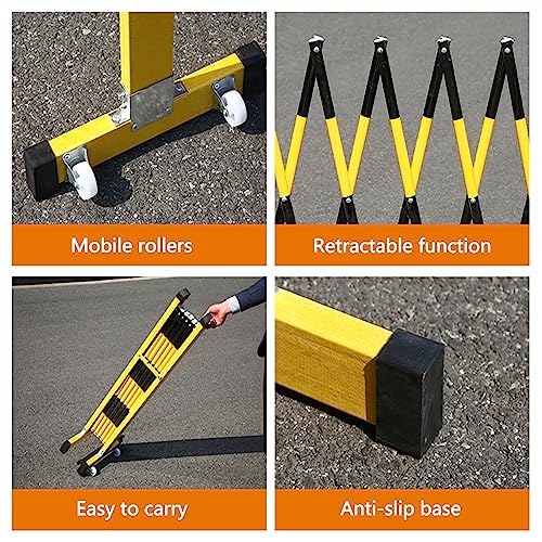 Retractable Traffic Barricade Folding Door,Portable Industrial Expandable Barricade Safety Fence Gate for Outdoor Road Construction Flexible Folding Driveway Barrier-Black+Yellow-3.9FTx6.6FT