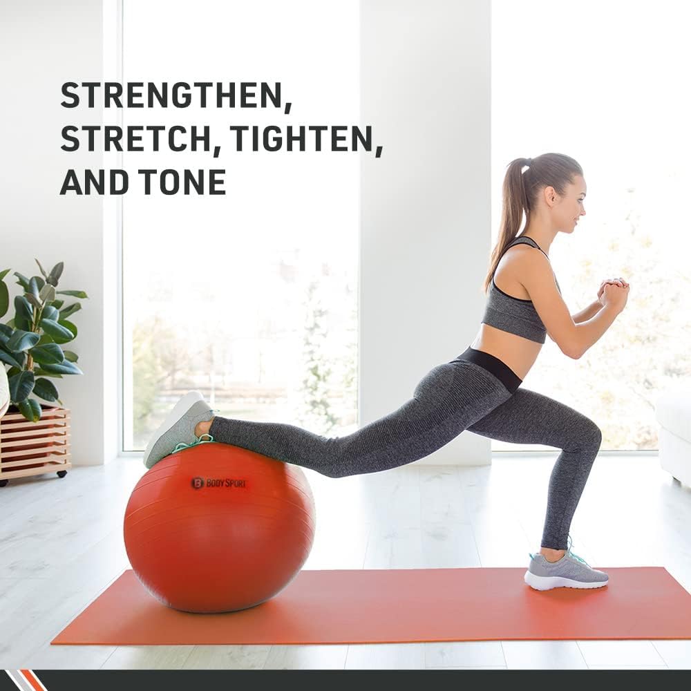 Body Sport Exercise Ball with Pump for Home Gym Balance Stability, Pilates, Core Strength, Stretching, Yoga, Fitness Facilities, Desk Chairs Teal 85cm