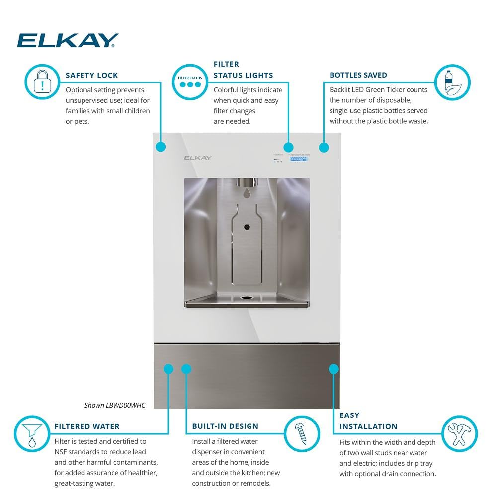 Elkay ezH2O Liv Built-in Filtered Water Dispenser, Non-refrigerated, Aspen White