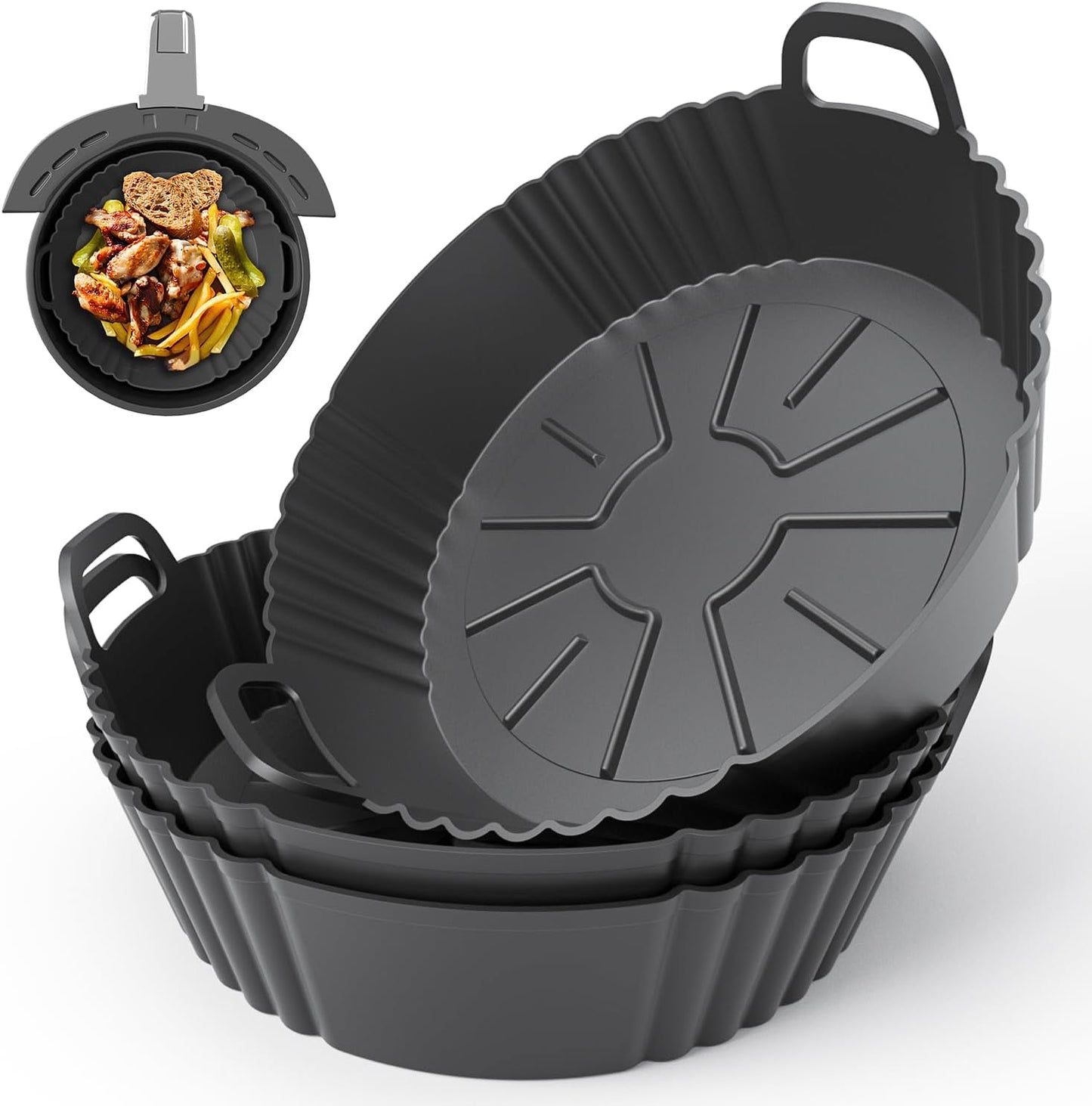 Ninja Silicone Air Fryer Liners - Reusable Food Grade 3-Pack for 4-5.3QT Models | Compatible with COSORI & Tefal