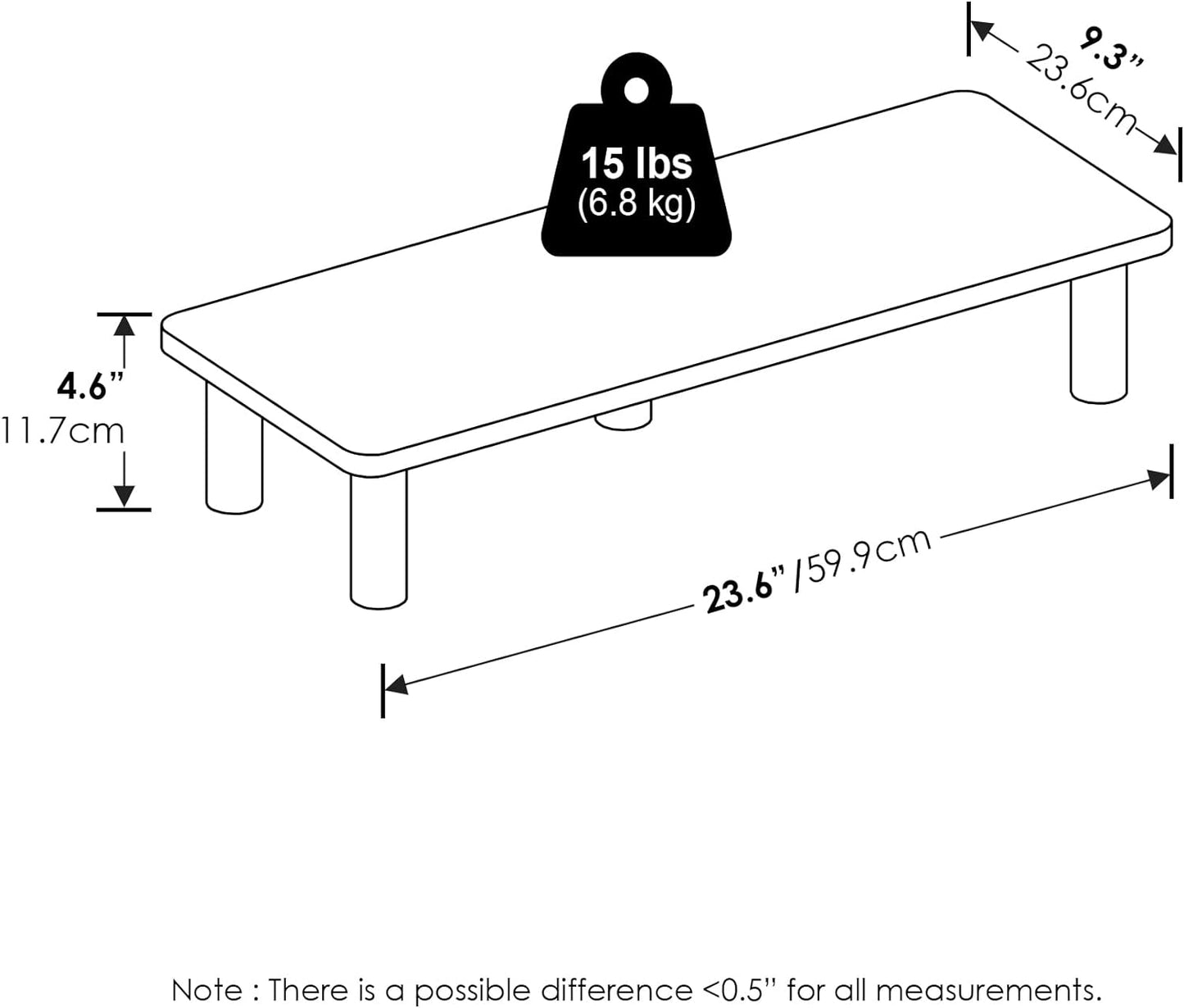 23.6"W Furinno TURN-N-TUBE Monitor Stand Riser, Rectangle Monitor Riser, Laptop Stand for Desk, Office Desk