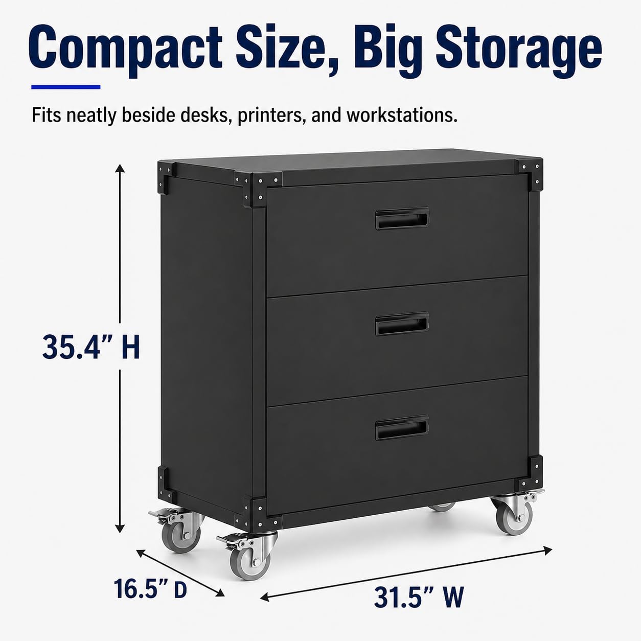 GarveeHome Heavy Duty Metal Tool Cabinet Organizer – 3 Lockable Drawers, Rolling Storage Cart & Workbench, Steel Construction, Easy Assembly, Ideal for Garage, Workshop, Warehouse, Office – Black