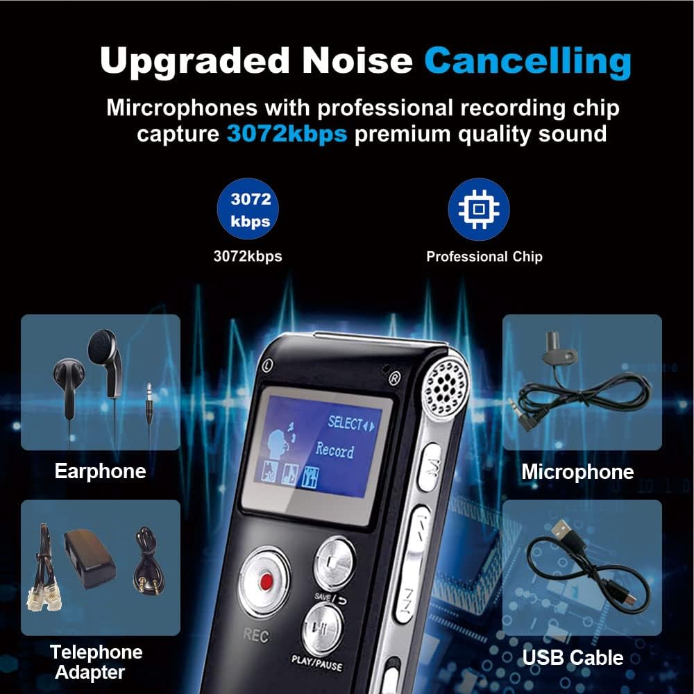 BrilliantHouse 16GB 1536KBPS MP3 Digital Voice Recorder Voice Activated Recorder with Playback Upgraded Portable Tape
