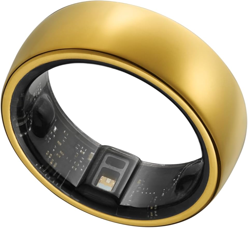 Smart Ring, Activity Trackers, Sleep Ring, Fitness Tracking, Stress Tracker, Heart Rate, Meditation, Temperature, Respiratory, No App Subscription, Women, Men, iOS, Android (Golden, 8)