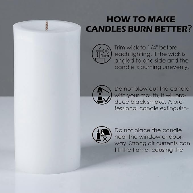 Pillar Candles White, Unscented Pillar Candles Bulk, 2.8x6 inch | 75 Hours Burning | Set of 6, Dripless and Smokeless Tall Pillar Candles, for Dinner Table, Wedding, Spa, Aromatherapy, Party