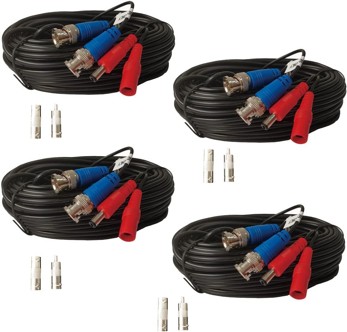 Yuarisx 4 Pack 50ft All-in-One Video Power Cables, Security Camera Cable BNC Extension Surveillance Wire Cord for CCTV
