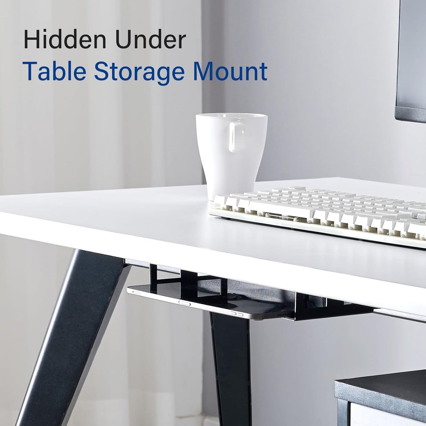 1.37" BYMECOST Under Desk Laptop Storage Mount, Metal Under Desk Device Holder, for Devices Up to Thick, MacBook, Mini