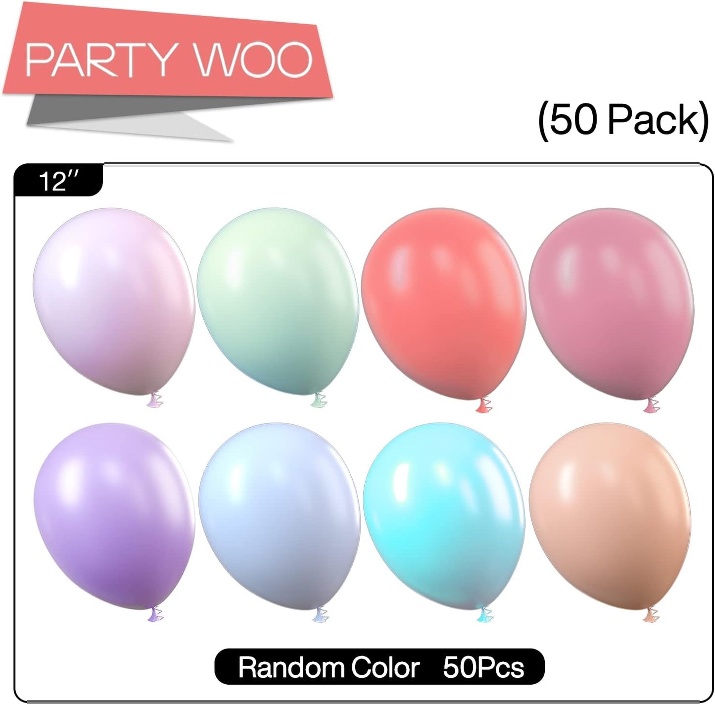 PartyWoo Pastel Balloons - 50pcs 12 Inch Rainbow Latex Balloons for Baby Showers & Celebrations