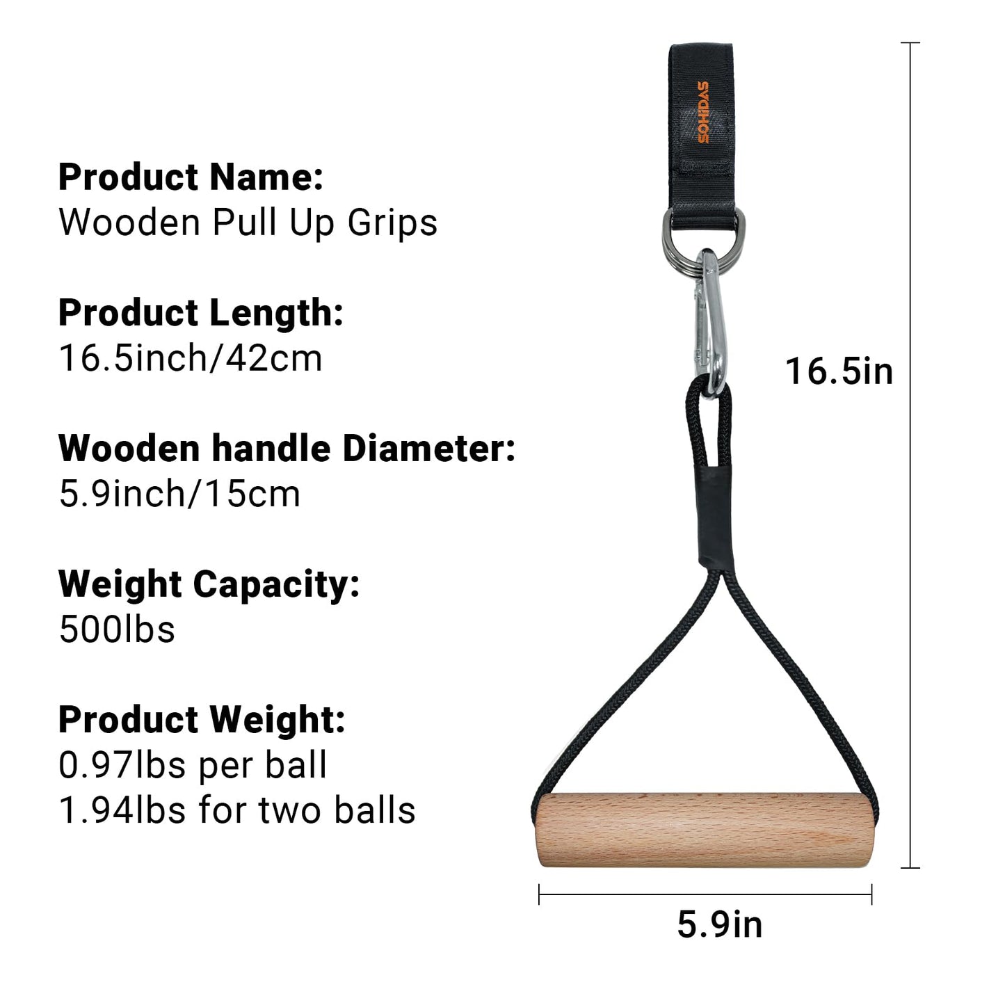 SOHIDAS Wooden Pull Up Grips Hand Grips Strength Trainer Exerciser Pull Up for Chin Up Bar, Kettlebell, Barbell Home Gym Workout Equipment Rock Climbing Grips for Strength Training Max Load 500lbs