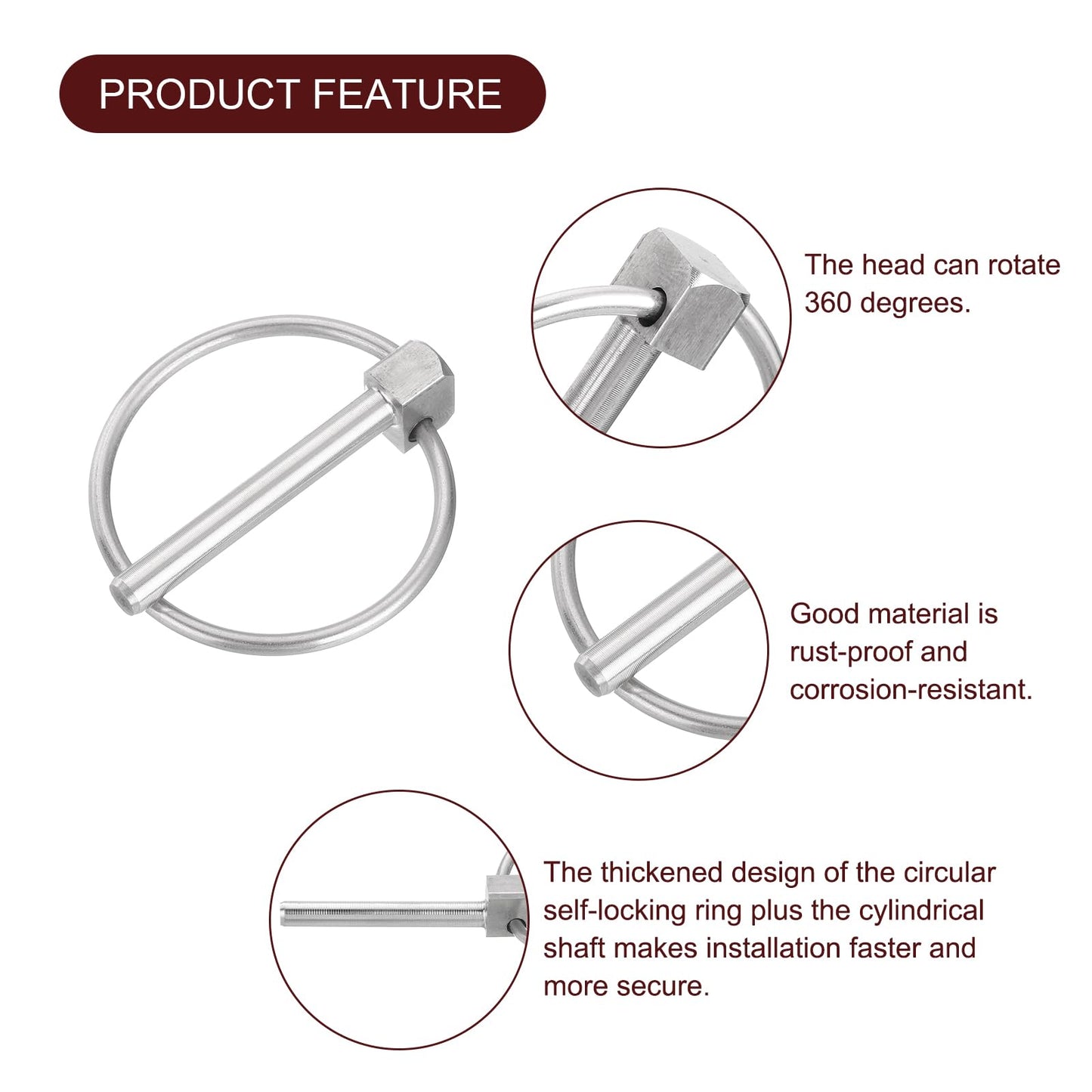 uxcell 4Pcs 1/8" x 1" Linch Pin with Ring, Stainless Steel Round Linch Pins for Boat Kayak Canoe, Trailer Trolley Trucks Mowers, Silver