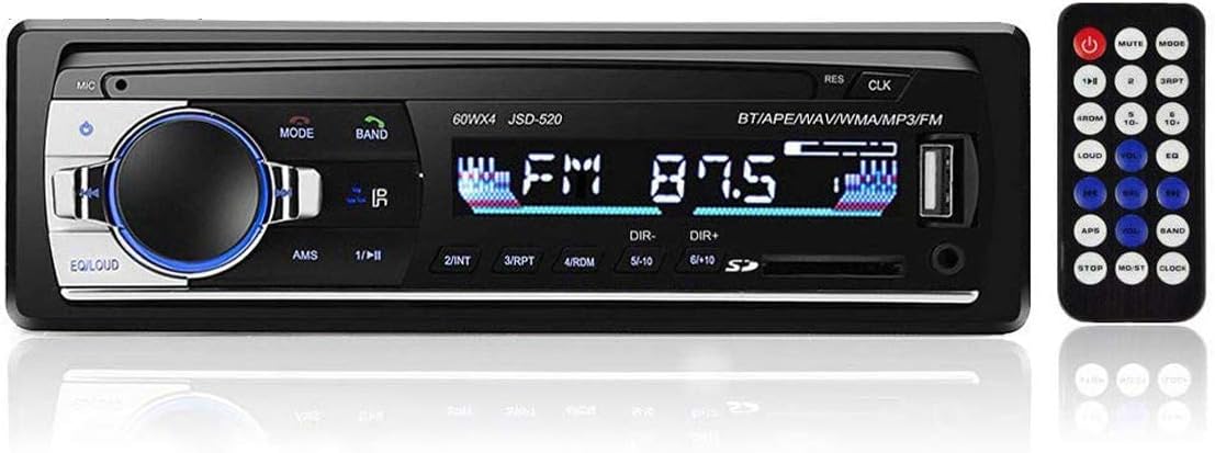 WEPARTICULAR 12V MP3 Single Din Car Stereo Car Radio Receiver Bluetooth Hands-Free, Audio Player USB Port SD Port AUX
