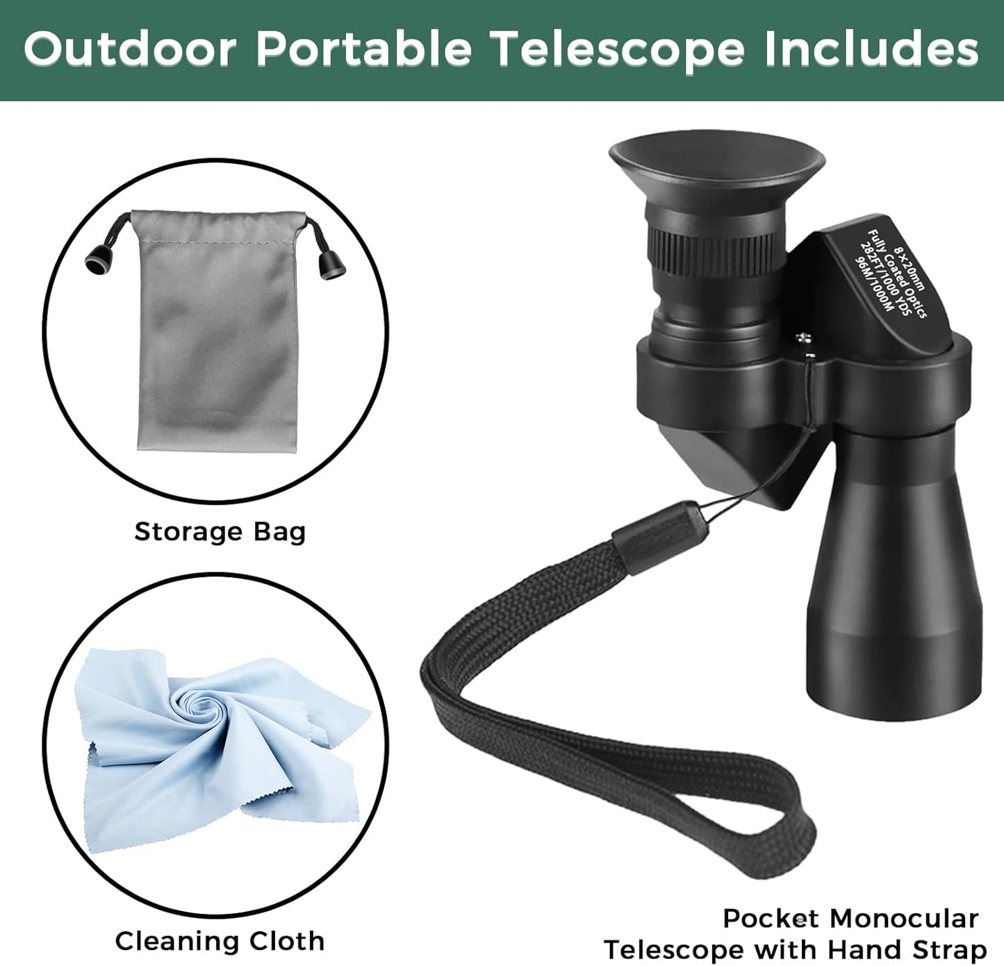 LIUQIJIA 8x20 Portable Monocular Telescope Mini Pocket Zoom Monocular Telescope Compact High Powered Adults Waterproof