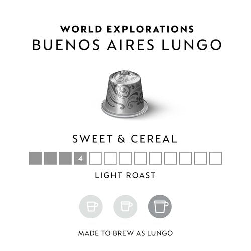Nespresso Buenos Aires Lungo Capsules - Light Roast Espresso Coffee Pods, 50 Count