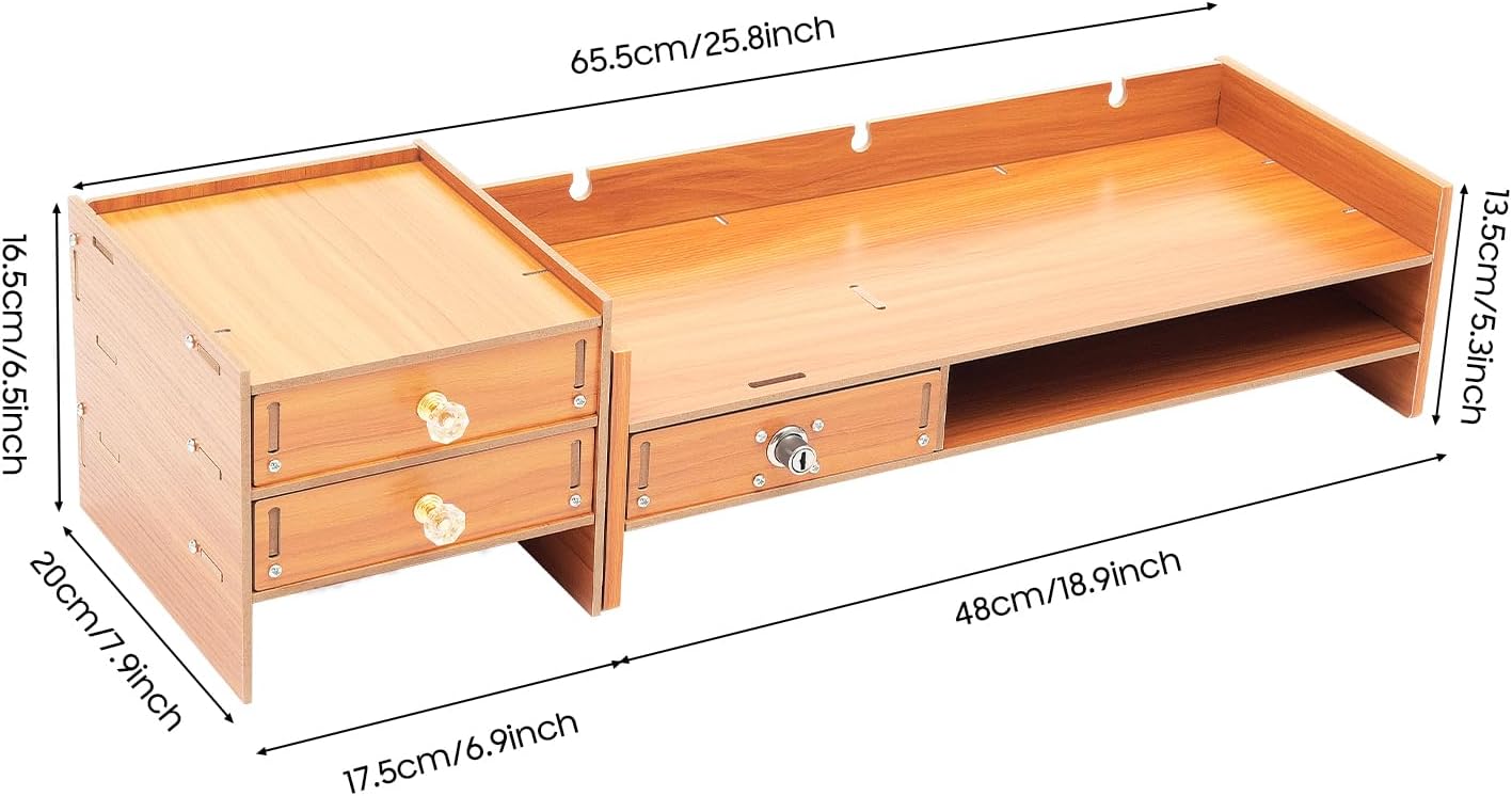 ZBXGJKSY monitor stand, Computer Monitor Stand Bring three Drawers Large Storage desk organizer with drawers desk