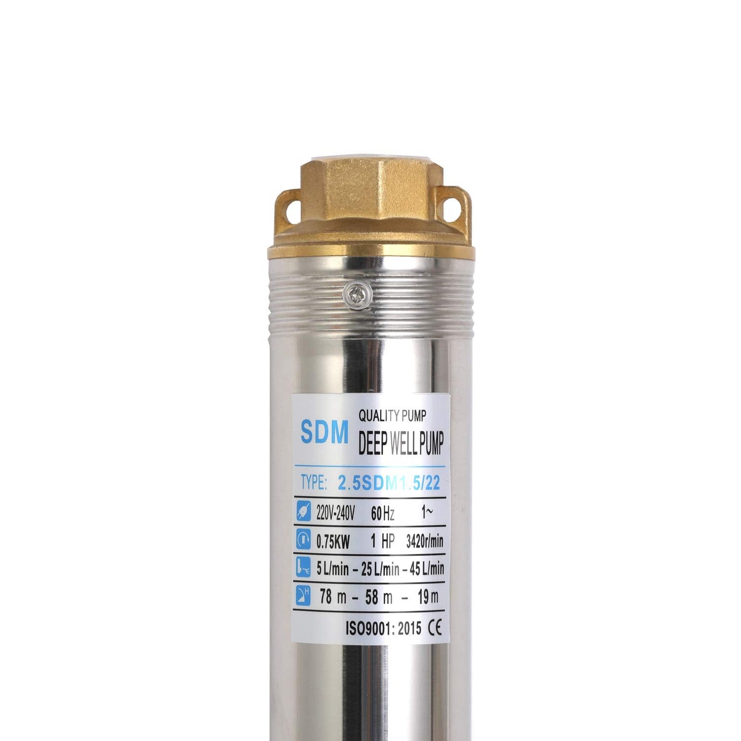 SHYLIYU Submersible Pumps 2.5" OD Pipe 220V/60HZ 0.75KW 1HP Stainless Steel 1" Outlet Submersible Bore Pump Deep Well Pump with Control Box for Farm Irrigation