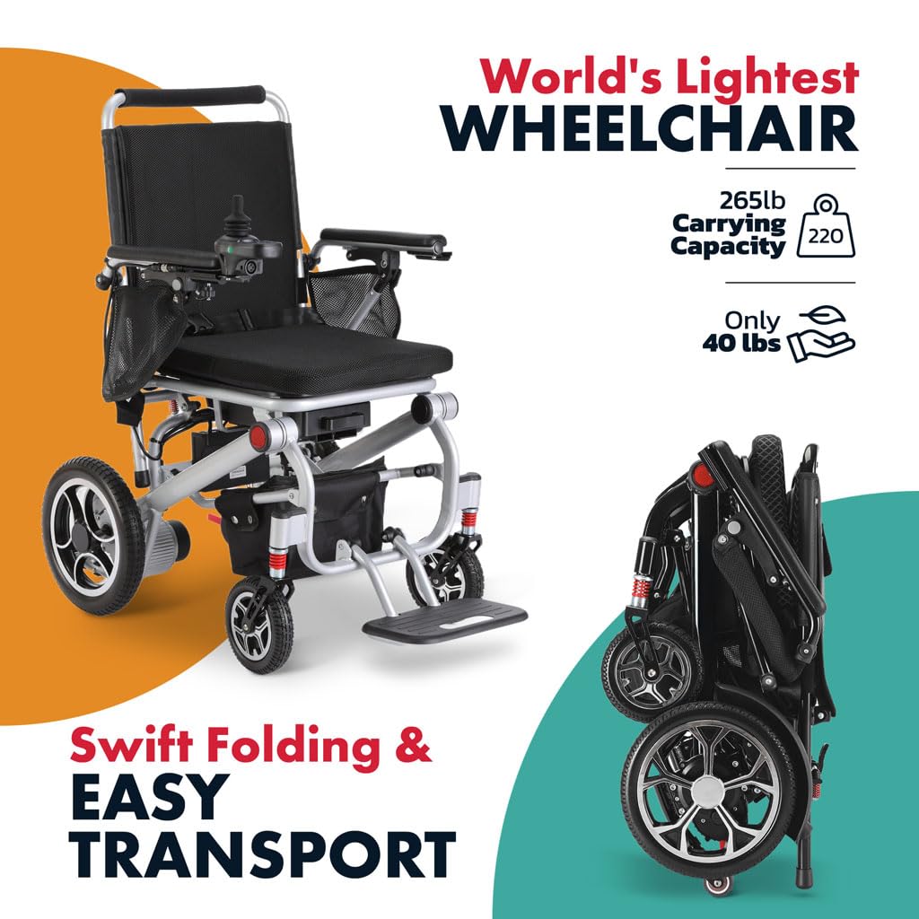 Rubicon DX07 All Terrain Foldable Electric Wheelchairs for Adults - Powerful 500W Motor - 12 mi Cruise Range - Detachable Airline Friendly Battery Supports up to 265 lbs (Model14)