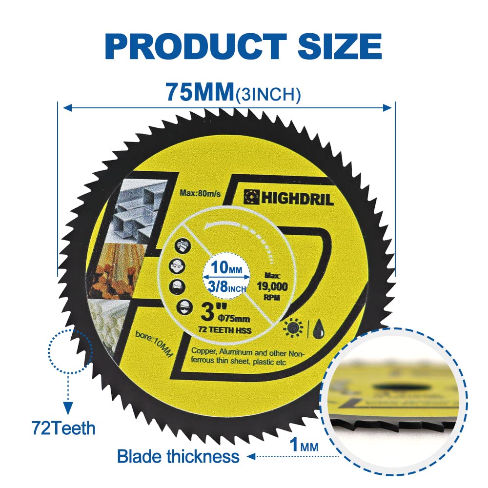 HIGHDRIL Diamond Drill Bits Kit with 5/8-11 and HIGHDRIL HSS Circular Saw Blade - 2PCS 3inch/75mm 72T 10mm Bore Cutting Discs