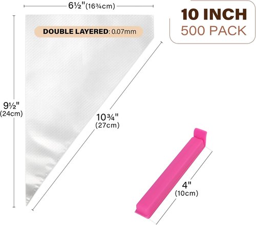 LotFancy 10-Inch Tipless Piping Bags - 500 Pcs Non-Slip Disposable Pastry Bags for Cake Decorating
