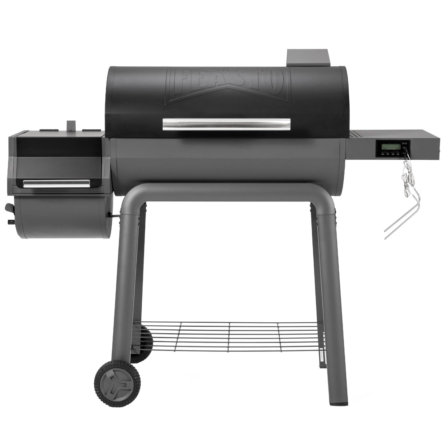 Feasto 30-Inch Heavy-Duty Charcoal Grill with Digital Temperature Control & 2 Meat Probes, Outdoor BBQ Grill with Offset Smoker, 832 Sq. In. Cooking Space for Backyard BBQ, Black & Grey