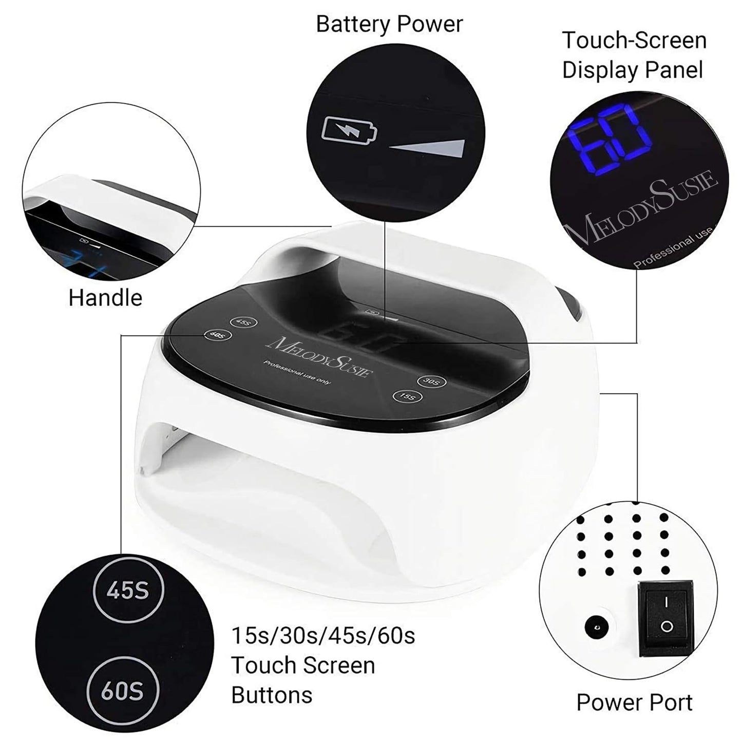 MelodySusie Professional Cordless UV Nail Lamp with Handle Design, S-Pro27I Rechargeable High Power LED Nail Dryer Cures All Gels, Especially Builder, Extension, Acrylic & Chrome Gel Polishes