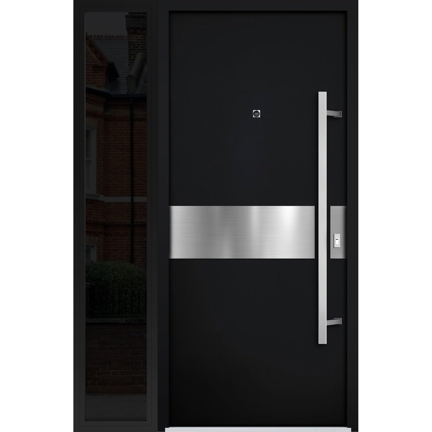 VDOMDOORS Front Exterior Prehung Steel Door/Deux 6072 Black Enamel/Side Exterior Window Sidelite/Entry Metal Modern Painted W36+16" x H80 Left Hand Inswing