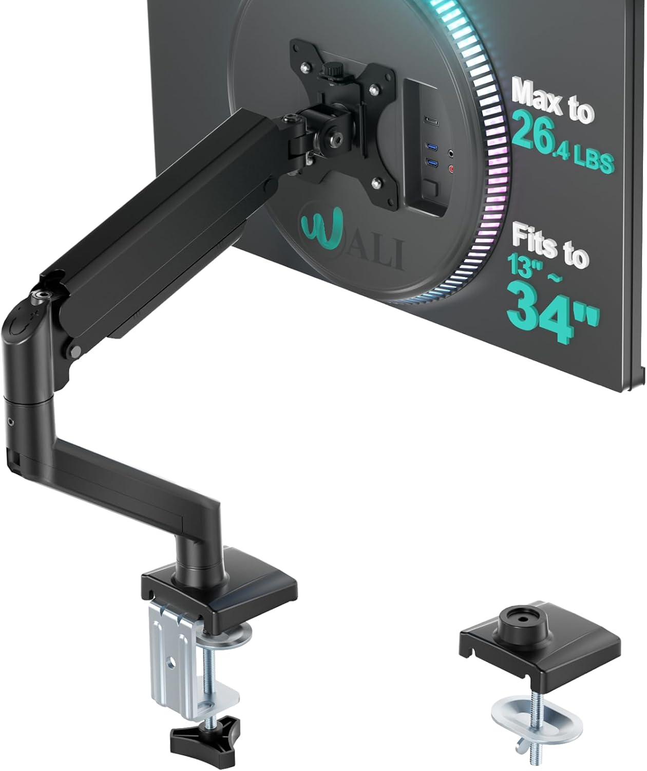 WALI 13-34 inch 32 inch, 26.4lbs, 75/100mm (GSMP001N), Single Monitor Mount for Screens, Adjustable Single Monitors